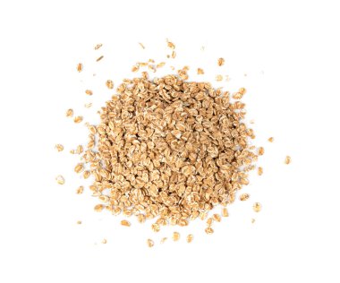 Hecelenmiş taneler izole edilmiş, çiğ çiğ, yuvarlanmış yulaf taneleri, buğday, yulaf ezmesi ya da kepek, müsli ya da beyaz arka planda izole edilmiş granola için arpa çavdar gevreği.