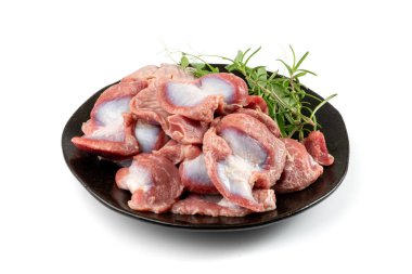 Yalıtılmış Kümes Hayvanları, Çiğ Tavuk Mide, Kümes Hayvanları, Taze Hindi Mide, Beyaz Arkaplanda Tavuk Gizzard