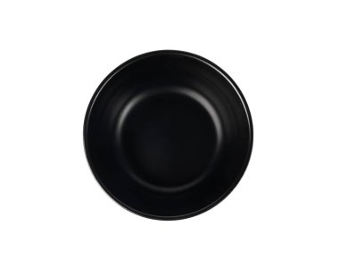 Boş kase izole edilmiş, siyah tabak afişi, koyu porselen çanak modeli, beyaz arkaplan görünümündeki metin için kopyalama alanı ile mutfak şablonu