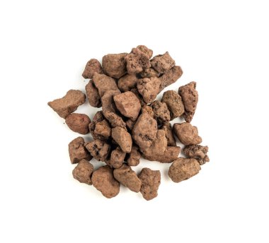 Volkan taşı izole, saksı bitkileri için kırmızı volkanik sünger taşı, Basalt Extrusive Igneous Kayası, Beyaz Arkaplan 'da bahçıvanlık yapmak için gözenekli kırmızı volkan taşı