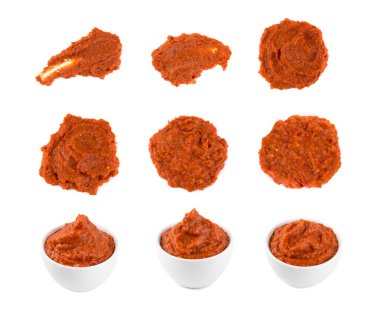 Ajvar veya pindjur portakal sebze biber, patlıcan ve yağ dan yapılan yayıldı. Marinara sos, salsa, chutney veya lutenica üst görünümü izole
