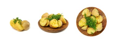 Boiled Potato in Skin Isolated, Whole Prepared Unpeeled Vegetables, Healthy Diet Ingredient Boiled Potato and Carrots on White Background