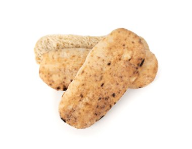 Focaccia yassı ekmekleri yalıtılmış. Panini için basit boş Afocaccia, beyaz arkaplan görünümlü minimal İtalyan dikdörtgen ekmeği