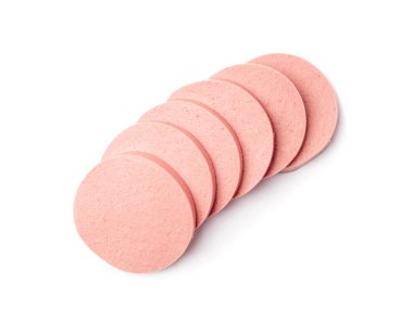 Mortadella Dilimlenmiş, Öğle Yemeği Et Kesimi, Tavuk Jambonu, Kahvaltı İçin Haşlanmış Sosis, Mortadella Dilimleri Beyaz Arkaplanda