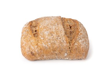 Bir kahverengi çavdar ekmeği izole edilmiş, kare glütensiz ekmek, tek, tam tahıllı sağlıklı kahvaltı ekmeği beyaz arka planda.
