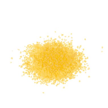 Kuskus yığını, kuru kümes, çiğ kuskus, pişmemiş kuskus veya beyaz arka planda irmik tanecikleri, vektör illüstrasyonu