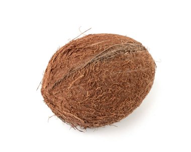 Tam hindistan cevizi, bir hindistan cevizi izole, tek taze tropikal palmiye meyvesi, doğal süt, beyaz arka planda yağ bileşeni.