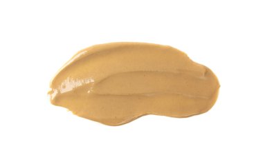 Tahini smear yalıtılmış, susam ezmesi sıçramış tahina sosu dökülmüş, doğu sosu dökülmüş, geleneksel doğu mutfağı malzemeleri dökülmüş, zemin susamı beyaz arka planda.
