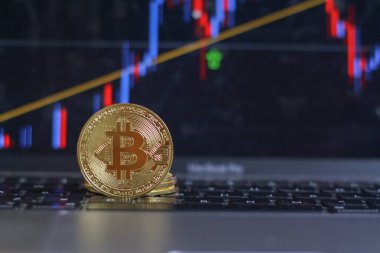 Dizüstü bilgisayardaki Bitcoin arkaplan grafiği