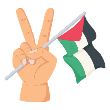 Barış içindeki ellerin, Filistin bayrağını taşıdığının bir resmi.