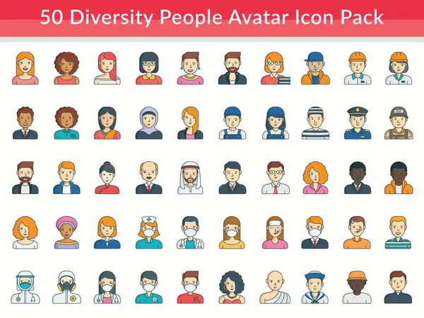50 Çeşitli Meslek Kültür Simgesi Düz İnsanlar Avatar