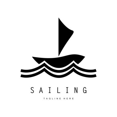 Sahilde deniz dalgası logosu ve hindistan cevizi ağacı.