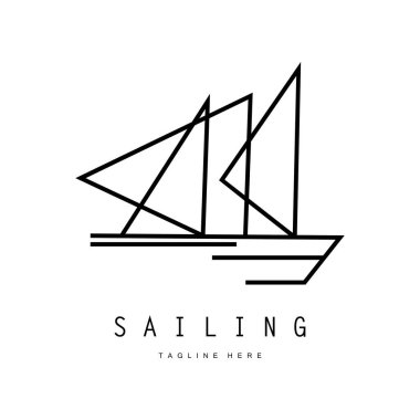 Sahilde deniz dalgası logosu ve hindistan cevizi ağacı.