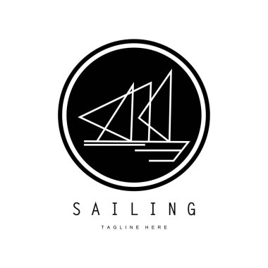 Sahilde deniz dalgası logosu ve hindistan cevizi ağacı.