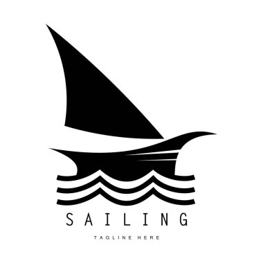 Sahilde deniz dalgası logosu ve hindistan cevizi ağacı.