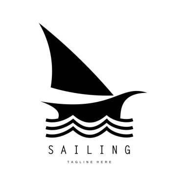 Sahilde deniz dalgası logosu ve hindistan cevizi ağacı.