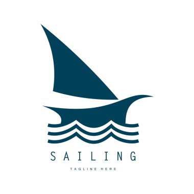 Sahilde deniz dalgası logosu ve hindistan cevizi ağacı.