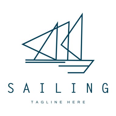 Sahilde deniz dalgası logosu ve hindistan cevizi ağacı.