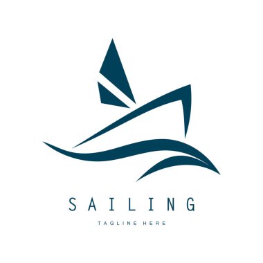 Sahilde deniz dalgası logosu ve hindistan cevizi ağacı.