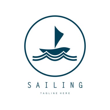 Sahilde deniz dalgası logosu ve hindistan cevizi ağacı.