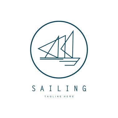 Sahilde deniz dalgası logosu ve hindistan cevizi ağacı.