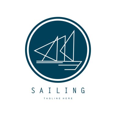 Sahilde deniz dalgası logosu ve hindistan cevizi ağacı.