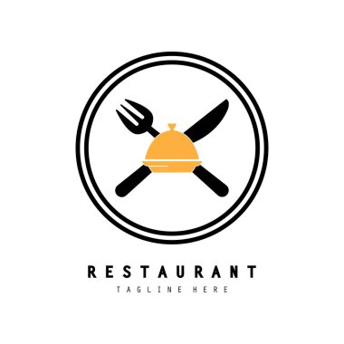 Restoran logosu basit bir tabak kaşığı ve çatal konseptiyle