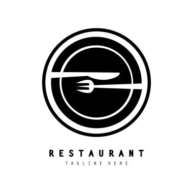 Restoran logosu basit bir tabak kaşığı ve çatal konseptiyle
