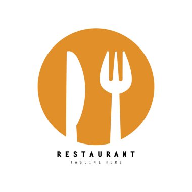 Restoran logosu basit bir tabak kaşığı ve çatal konseptiyle