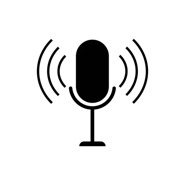 Podcast logosu, mikrofon, kulaklık, radyo dalgaları. Stüdyo, talk show, chat, bilgi paylaşımı, röportaj, multimedya için.