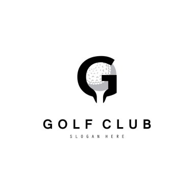 Golf logosu tasarım vektör şablonu, golf şampiyonası logosu, golf bayrağı illüstrasyonu, yaratıcı ikon, tasarım konsepti.