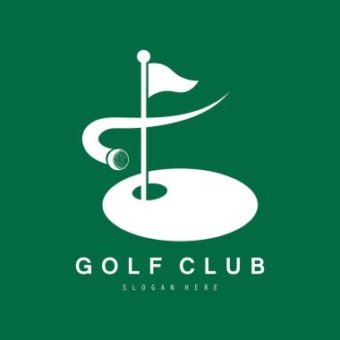 Golf logosu tasarım vektör şablonu, golf şampiyonası logosu, golf bayrağı illüstrasyonu, yaratıcı ikon, tasarım konsepti.