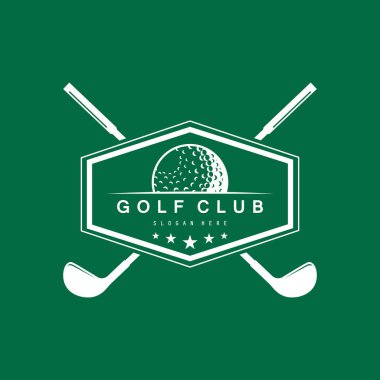 Golf logosu tasarım vektör şablonu, golf şampiyonası logosu, golf bayrağı illüstrasyonu, yaratıcı ikon, tasarım konsepti.