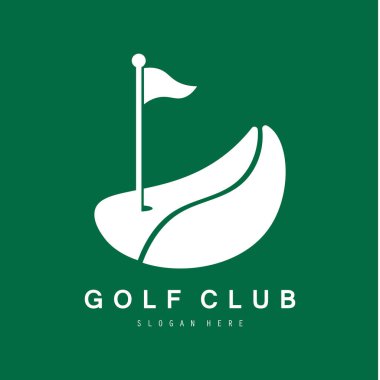 Golf logosu tasarım vektör şablonu, golf şampiyonası logosu, golf bayrağı illüstrasyonu, yaratıcı ikon, tasarım konsepti.