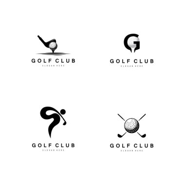 Golf logosu tasarım vektör şablonu, golf şampiyonası logosu, golf bayrağı illüstrasyonu, yaratıcı ikon, tasarım konsepti.