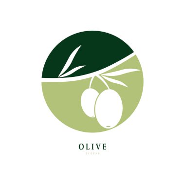 Yapraklı zeytin dalı logosu. Modern el yapımı zeytinyağı ikonları. Zeytin yağı şirketi için markalaşma konsepti, organik, çevre dostu petrol ürünleri, sağlık, güzellik, aşçılık hizmetleri