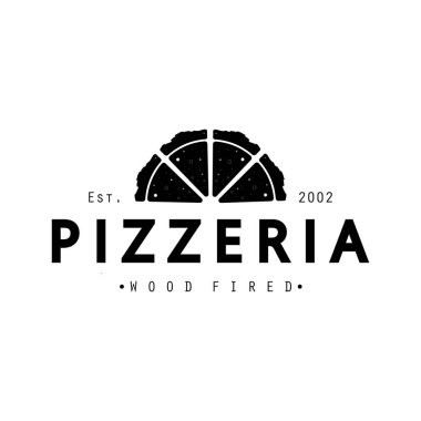 İtalyan yemeği, pizza ya da haçlı kürek ve tuğla fırınlı pizza logosu tasarımı. İş, restoran, etiket ve rozetler için logo.