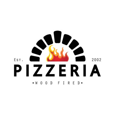 İtalyan yemeği, pizza ya da haçlı kürek ve tuğla fırınlı pizza logosu tasarımı. İş, restoran, etiket ve rozetler için logo.