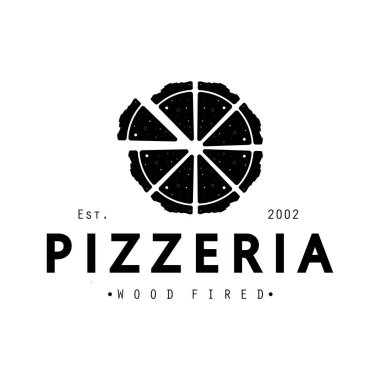 İtalyan yemeği, pizza ya da haçlı kürek ve tuğla fırınlı pizza logosu tasarımı. İş, restoran, etiket ve rozetler için logo.
