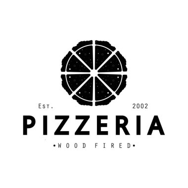 İtalyan yemeği, pizza ya da haçlı kürek ve tuğla fırınlı pizza logosu tasarımı. İş, restoran, etiket ve rozetler için logo.