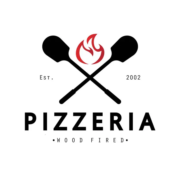 İtalyan yemeği, pizza ya da haçlı kürek ve tuğla fırınlı pizza logosu tasarımı. İş, restoran, etiket ve rozetler için logo.