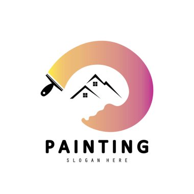 Boyama logosu, Özellik & Ev iş logosu tasarımı, boya fırçası logosu şablonu