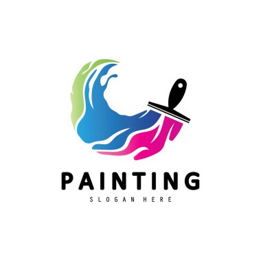 Boyama logosu, Özellik & Ev iş logosu tasarımı, boya fırçası logosu şablonu