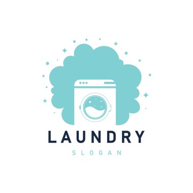 Çamaşır Yıkama Logosu Tasarım Şablonu, Vektör.