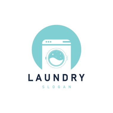 Çamaşır Yıkama Logosu Tasarım Şablonu, Vektör.