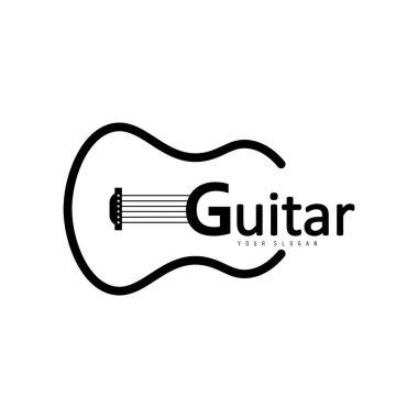 Simpel Guitar müzik aleti logosu. Akustik gitar müziği minimalist logo tasarım vektörü