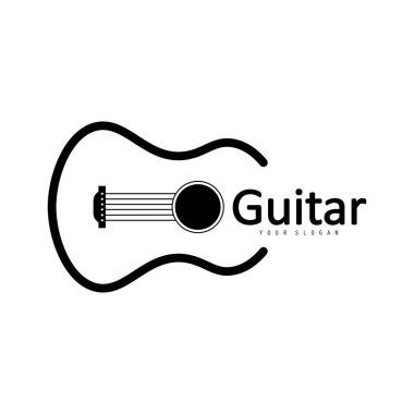 Simpel Guitar müzik aleti logosu. Akustik gitar müziği minimalist logo tasarım vektörü