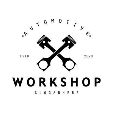 Atölye, rozet, sanayi, hizmet veya tamirci ve otomotiv logosu.