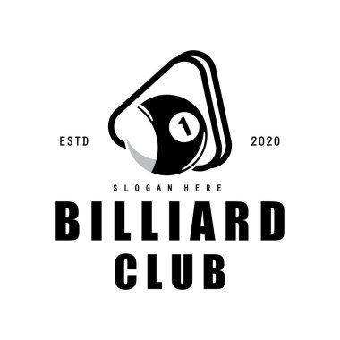 Bilardo kulübü logosu, top ve sopa, Bilardo Sport logo vektör şablonu çizim tasarımı 