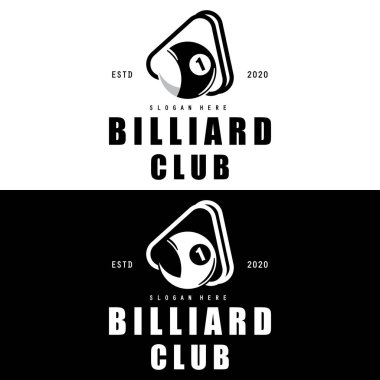 Bilardo kulübü logosu, top ve sopa, Bilardo Sport logo vektör şablonu çizim tasarımı 